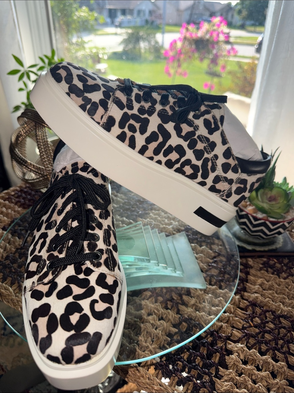 Linea Paolo Kendra 2 Leopard Calf Hair Platform Sneakers Size 6.5 NIB